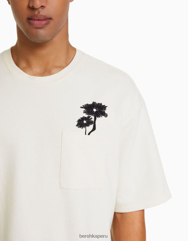 blanquecino Bershka hombres camiseta de canalé con estampado floral de manga corta y corte boxy 806J6B2671