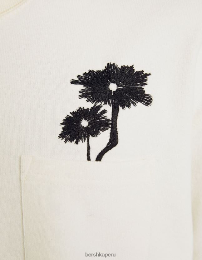 blanquecino Bershka hombres camiseta de canalé con estampado floral de manga corta y corte boxy 806J6B2671
