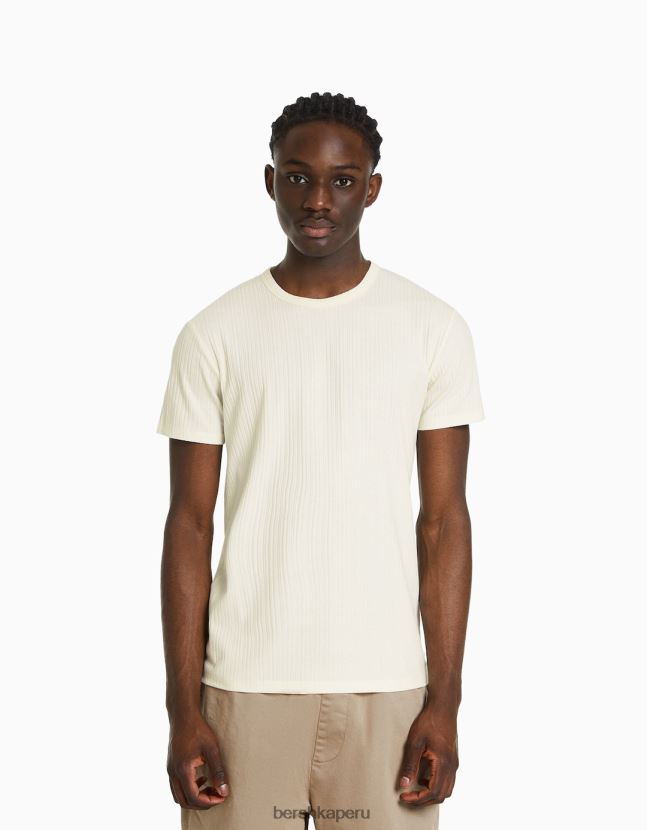 blanquecino Bershka hombres camiseta de canalé de manga corta muscle fit 806J6B2735