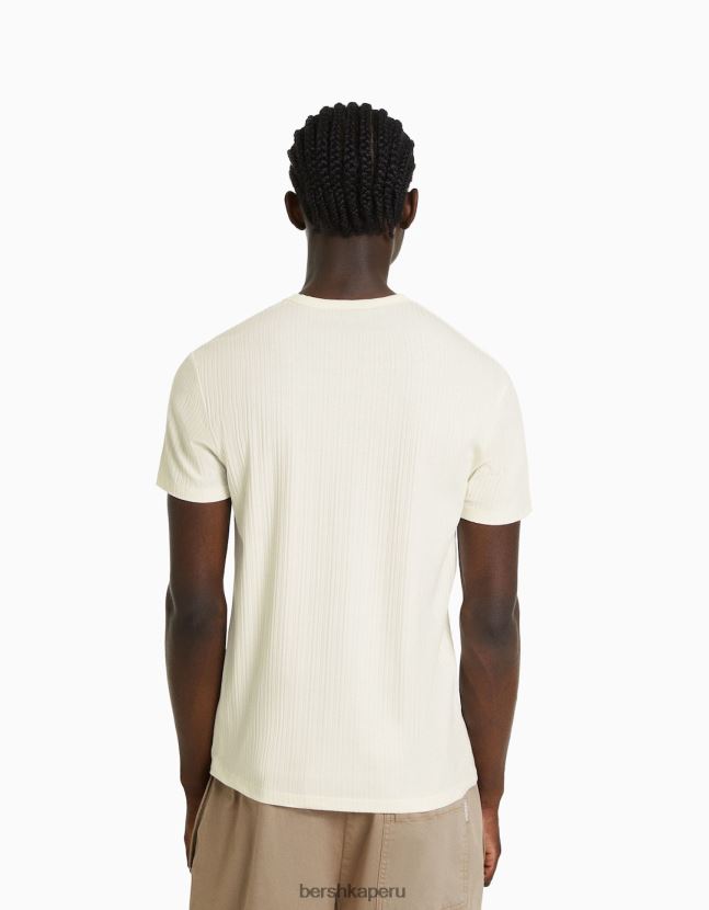 blanquecino Bershka hombres camiseta de canalé de manga corta muscle fit 806J6B2735