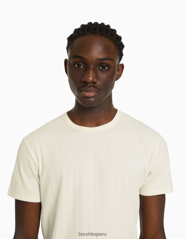 blanquecino Bershka hombres camiseta de canalé de manga corta muscle fit 806J6B2735