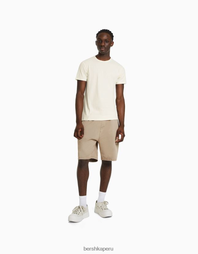 blanquecino Bershka hombres camiseta de canalé de manga corta muscle fit 806J6B2735