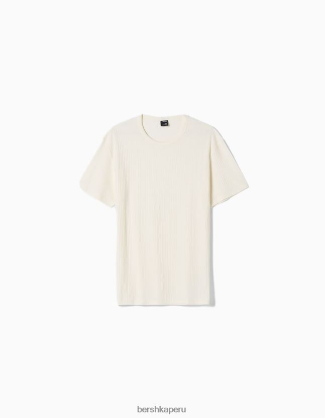blanquecino Bershka hombres camiseta de canalé de manga corta muscle fit 806J6B2735