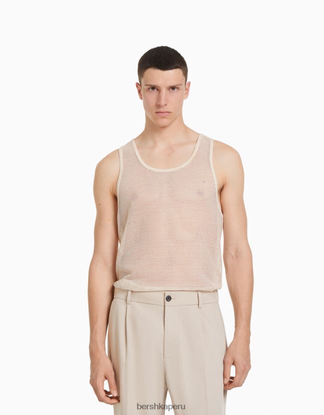 blanquecino Bershka hombres camiseta de malla rústica con tirantes 806J6B2623