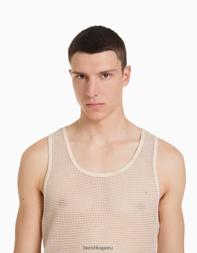blanquecino Bershka hombres camiseta de malla rústica con tirantes 806J6B2623