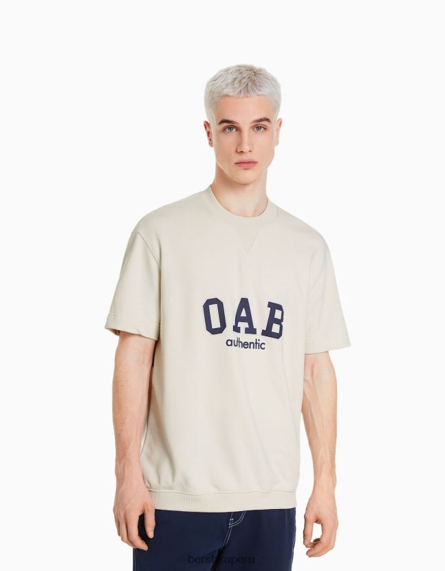 blanquecino Bershka hombres camiseta de manga corta afelpada con estampado universitario 806J6B2765