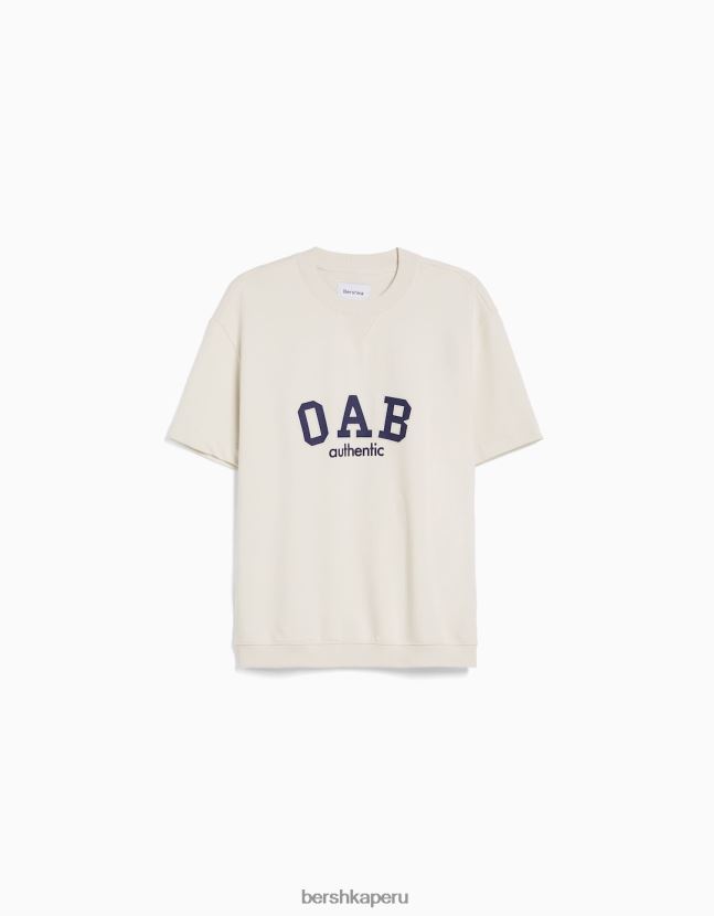 blanquecino Bershka hombres camiseta de manga corta afelpada con estampado universitario 806J6B2765