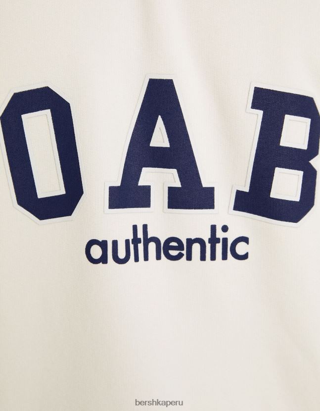 blanquecino Bershka hombres camiseta de manga corta afelpada con estampado universitario 806J6B2765