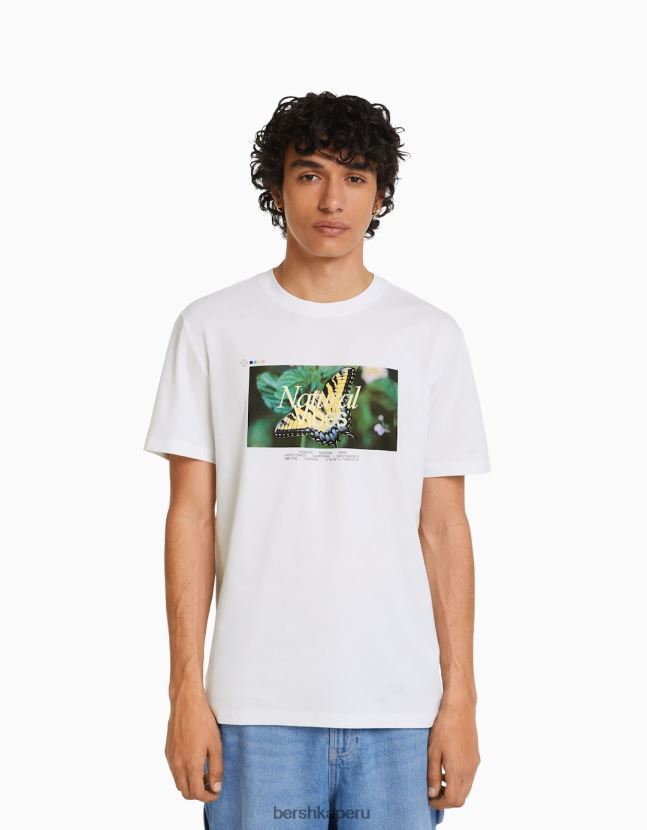 blanquecino Bershka hombres camiseta de manga corta con estampado 806J6B2798
