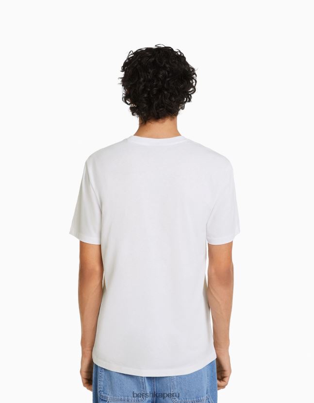 blanquecino Bershka hombres camiseta de manga corta con estampado 806J6B2798