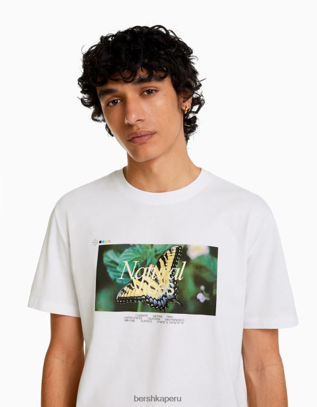 blanquecino Bershka hombres camiseta de manga corta con estampado 806J6B2798