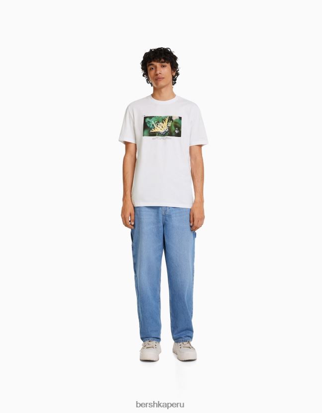 blanquecino Bershka hombres camiseta de manga corta con estampado 806J6B2798