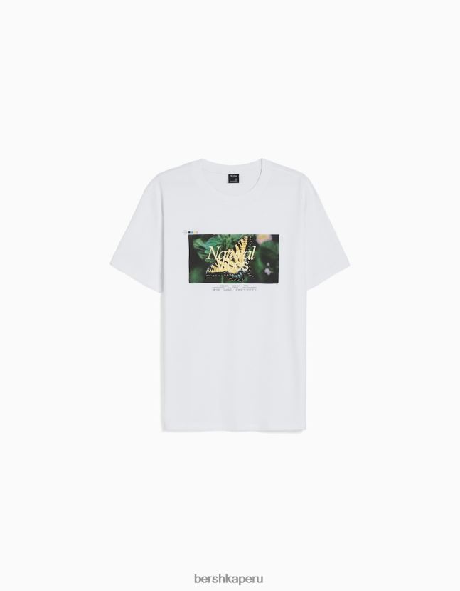 blanquecino Bershka hombres camiseta de manga corta con estampado 806J6B2798