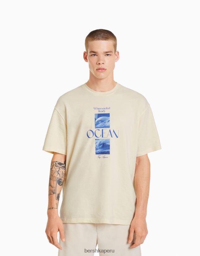 blanquecino Bershka hombres camiseta de manga corta con estampado de textura boxy fit 806J6B2695