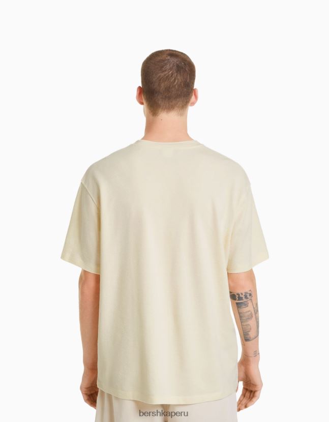 blanquecino Bershka hombres camiseta de manga corta con estampado de textura boxy fit 806J6B2695
