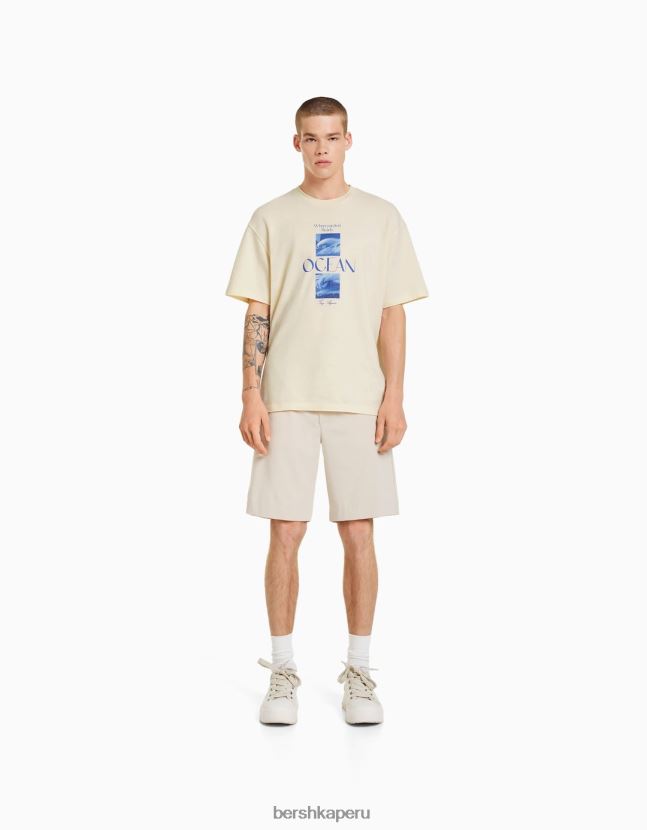 blanquecino Bershka hombres camiseta de manga corta con estampado de textura boxy fit 806J6B2695