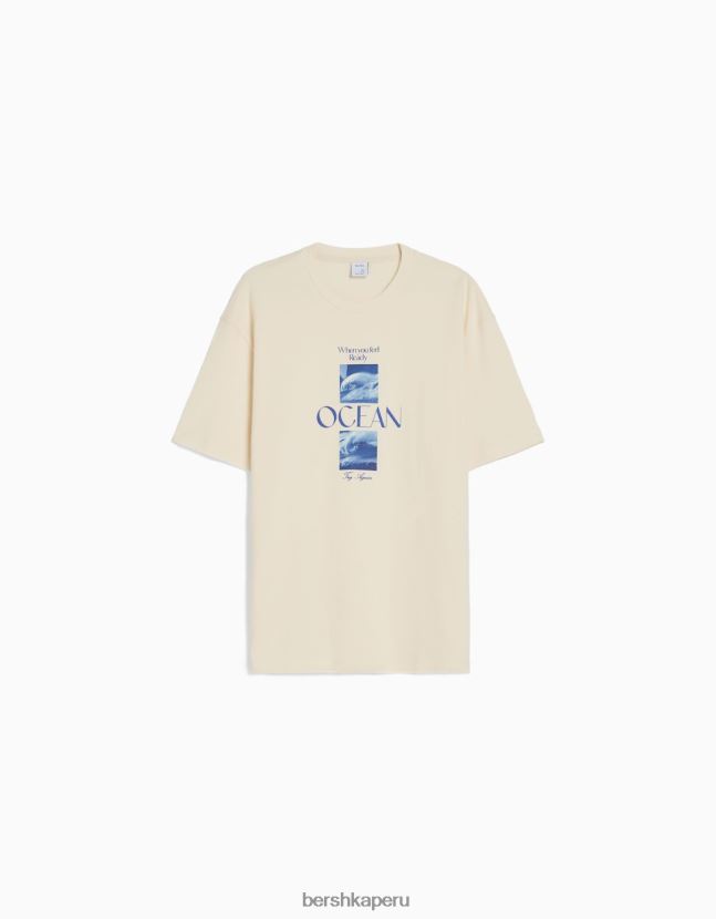 blanquecino Bershka hombres camiseta de manga corta con estampado de textura boxy fit 806J6B2695