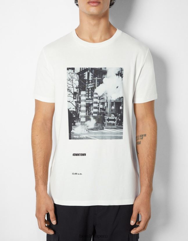 blanquecino Bershka hombres camiseta de manga corta con estampado fotográfico 806J6B2674