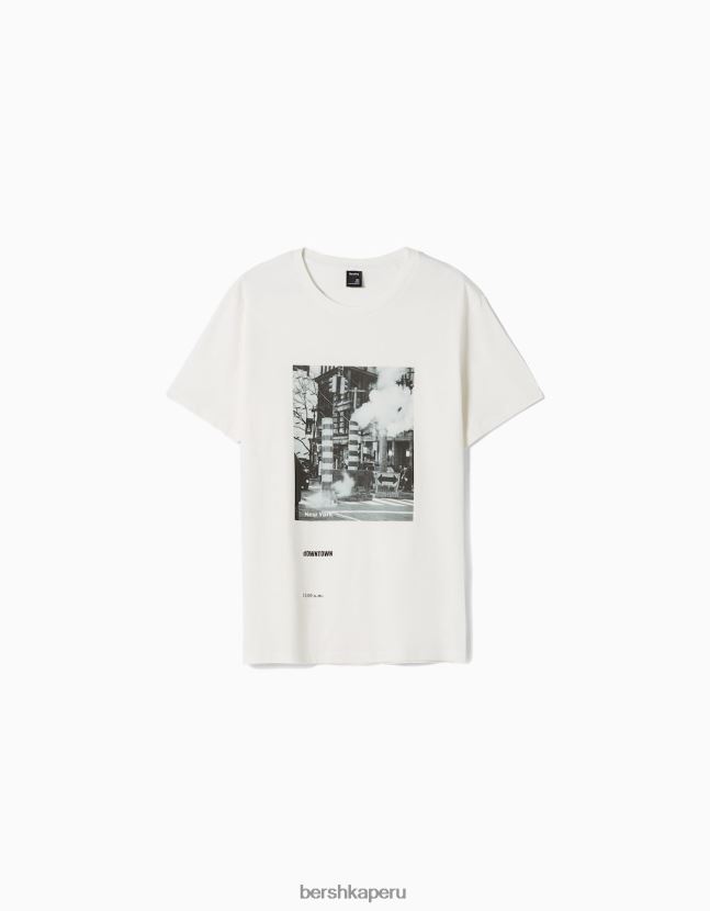 blanquecino Bershka hombres camiseta de manga corta con estampado fotográfico 806J6B2674