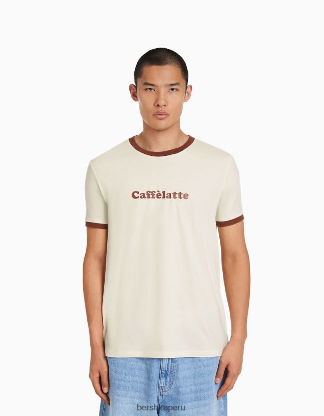 blanquecino Bershka hombres camiseta de manga corta con estampado regular fit 806J6B2644
