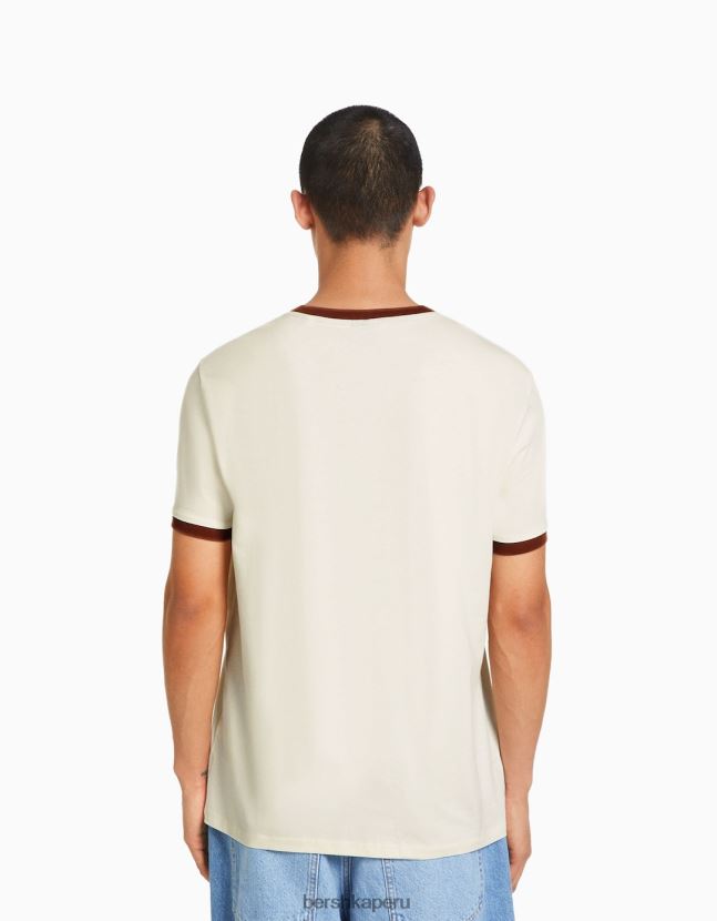 blanquecino Bershka hombres camiseta de manga corta con estampado regular fit 806J6B2644