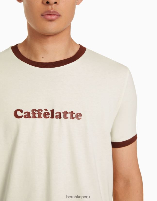 blanquecino Bershka hombres camiseta de manga corta con estampado regular fit 806J6B2644