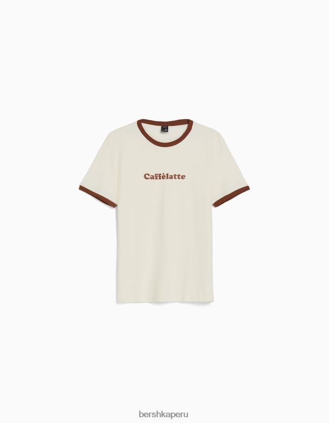 blanquecino Bershka hombres camiseta de manga corta con estampado regular fit 806J6B2644