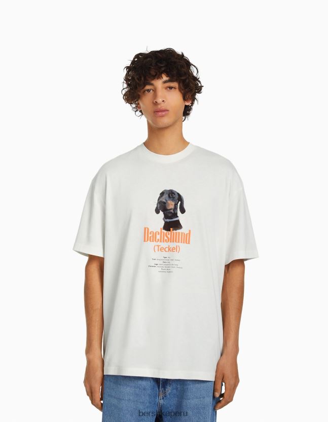 blanquecino Bershka hombres camiseta de manga corta con estampado regular fit 806J6B2721