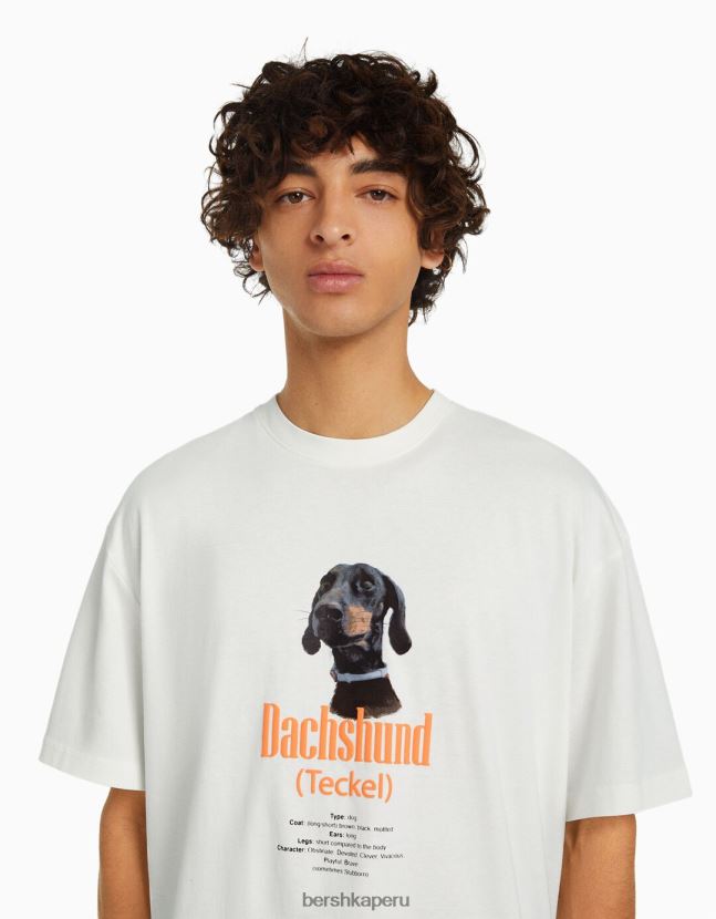 blanquecino Bershka hombres camiseta de manga corta con estampado regular fit 806J6B2721