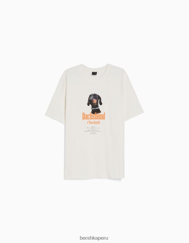 blanquecino Bershka hombres camiseta de manga corta con estampado regular fit 806J6B2721