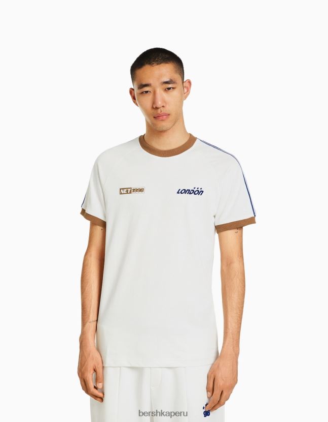 blanquecino Bershka hombres camiseta deportiva retro con mangas raglán cortas 806J6B2786