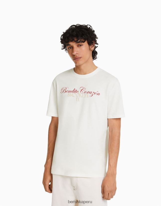 blanquecino Bershka hombres camiseta estampada de manga corta con corte holgado 806J6B2808