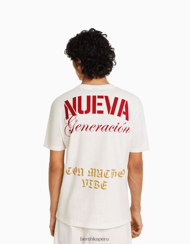 blanquecino Bershka hombres camiseta estampada de manga corta con corte holgado 806J6B2808