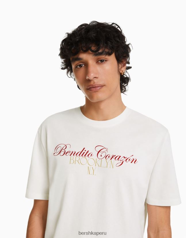 blanquecino Bershka hombres camiseta estampada de manga corta con corte holgado 806J6B2808