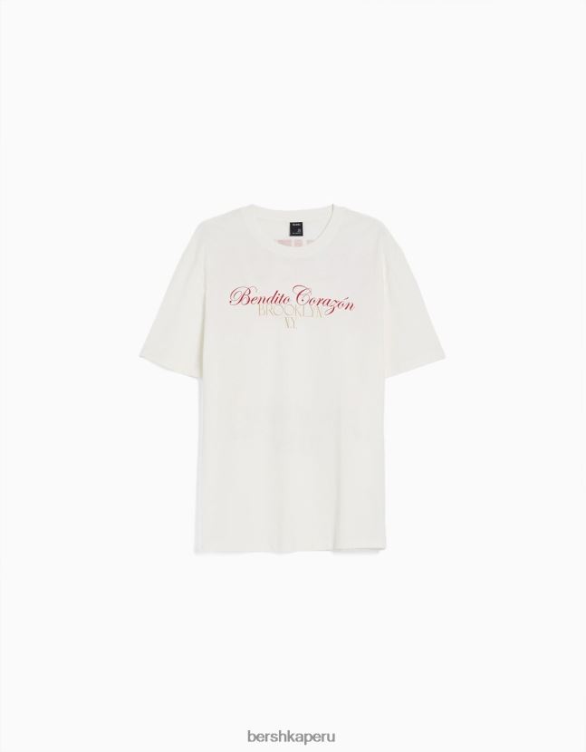 blanquecino Bershka hombres camiseta estampada de manga corta con corte holgado 806J6B2808