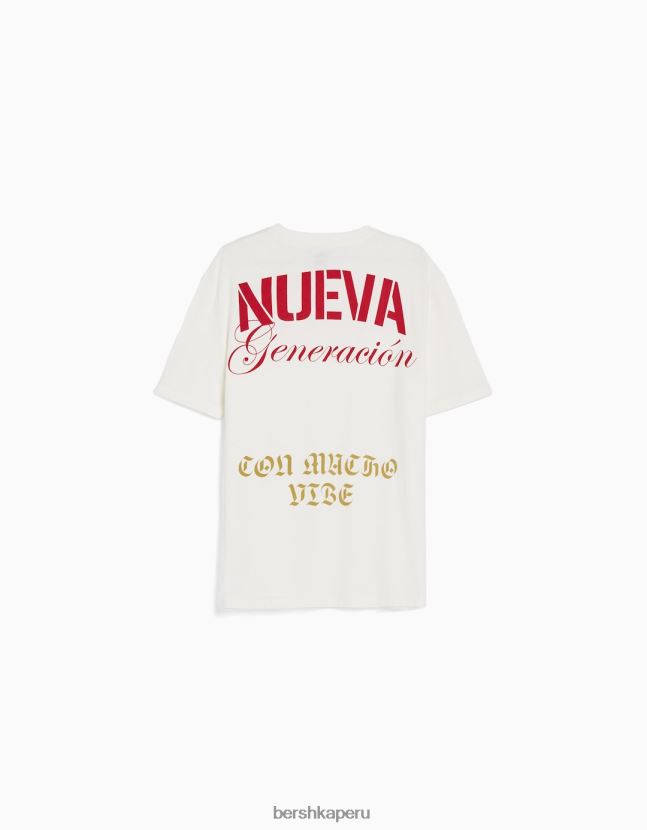 blanquecino Bershka hombres camiseta estampada de manga corta con corte holgado 806J6B2808