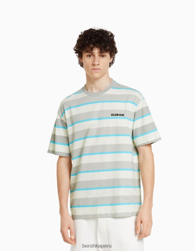 blanquecino Bershka hombres camiseta oversize de manga corta a rayas de los años 90 806J6B2643