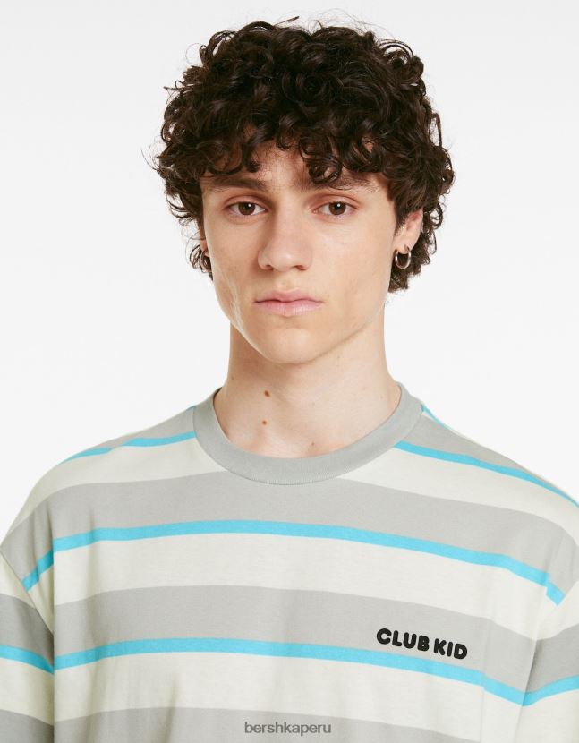 blanquecino Bershka hombres camiseta oversize de manga corta a rayas de los años 90 806J6B2643