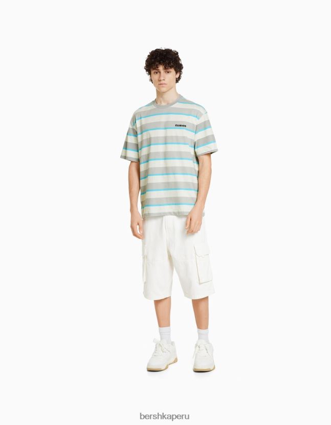 blanquecino Bershka hombres camiseta oversize de manga corta a rayas de los años 90 806J6B2643
