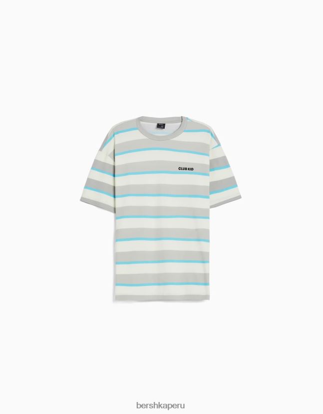 blanquecino Bershka hombres camiseta oversize de manga corta a rayas de los años 90 806J6B2643