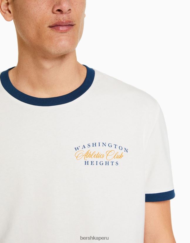 blanquecino Bershka hombres camiseta regular fit de manga corta con canalé en contraste 806J6B2634