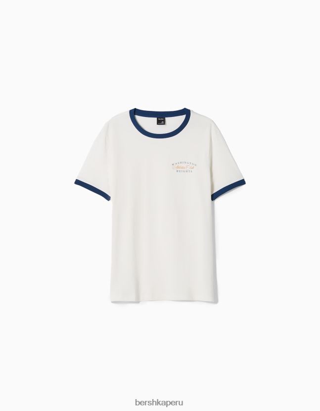 blanquecino Bershka hombres camiseta regular fit de manga corta con canalé en contraste 806J6B2634