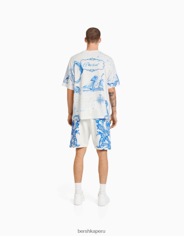 blanquecino Bershka hombres playera de manga corta con estampado boxy fit 806J6B2696
