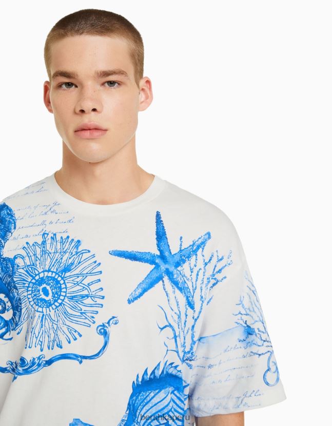 blanquecino Bershka hombres playera de manga corta con estampado boxy fit 806J6B2696