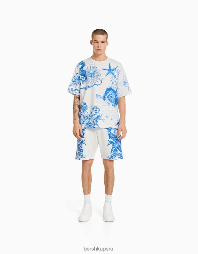 blanquecino Bershka hombres playera de manga corta con estampado boxy fit 806J6B2696