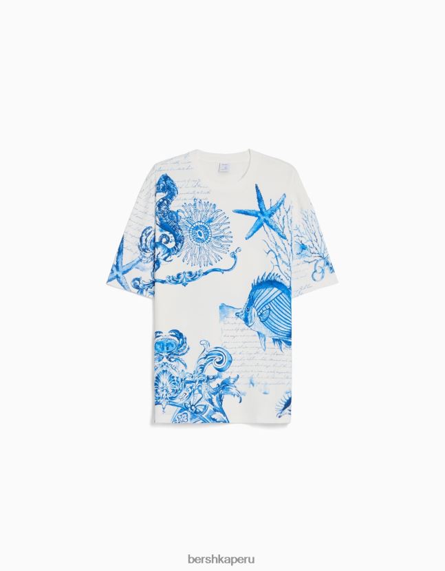 blanquecino Bershka hombres playera de manga corta con estampado boxy fit 806J6B2696