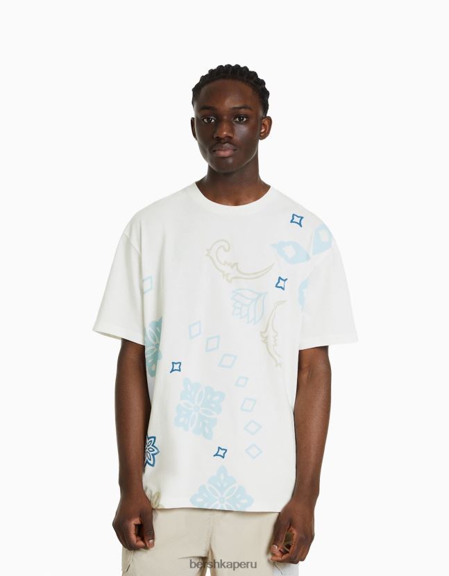 blanquecino Bershka hombres playera de manga corta con estampado boxy fit 806J6B2704