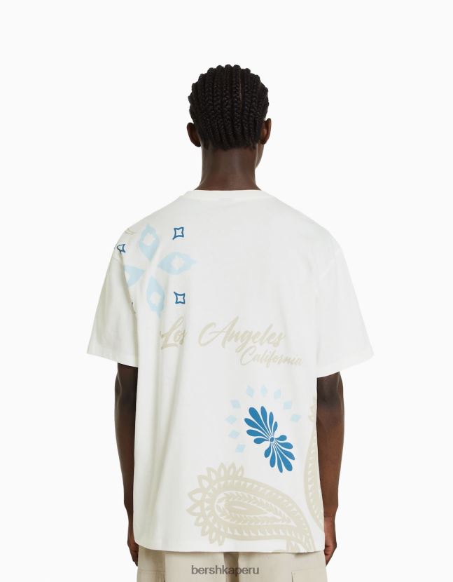 blanquecino Bershka hombres playera de manga corta con estampado boxy fit 806J6B2704