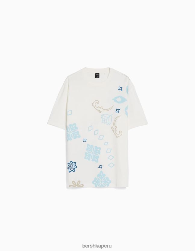 blanquecino Bershka hombres playera de manga corta con estampado boxy fit 806J6B2704