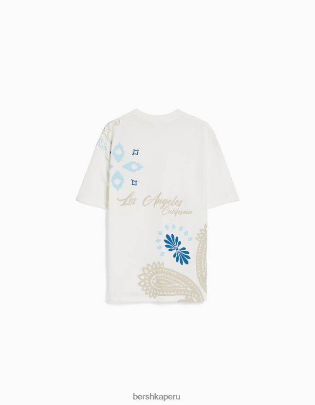 blanquecino Bershka hombres playera de manga corta con estampado boxy fit 806J6B2704